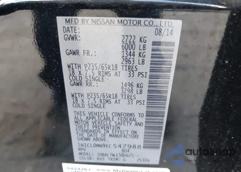 2014 Infiniti Qx60 from USA, damaged, VIN 5N1CL0MN9EC547988